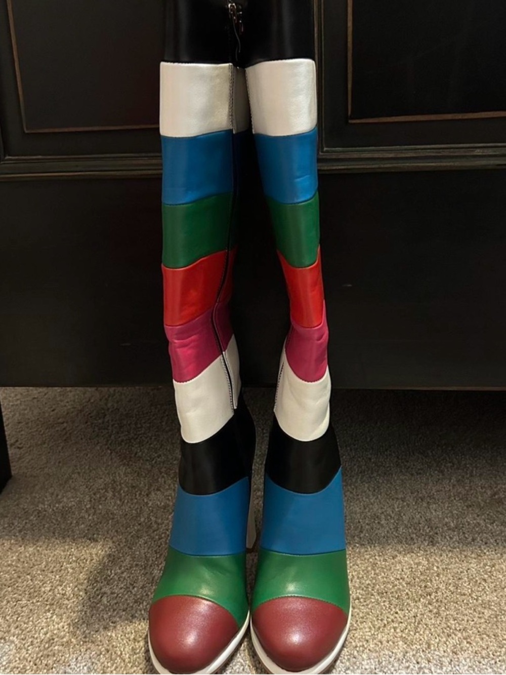 Colorblock Knee-High Women’s Boots in Blue/Green/Red/White/Pink